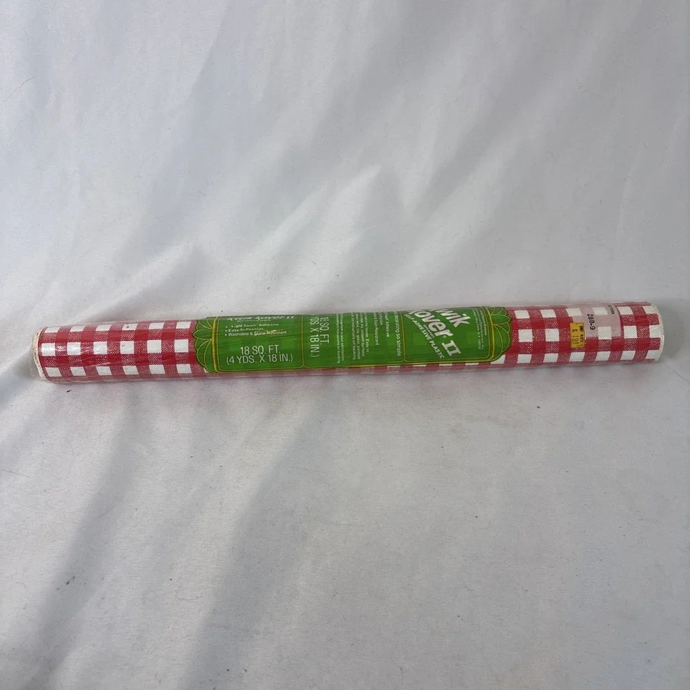 Vtg Kwik Kover II Self Adhesive Plastic Contact Paper Gingham Red 288-9 NOS
